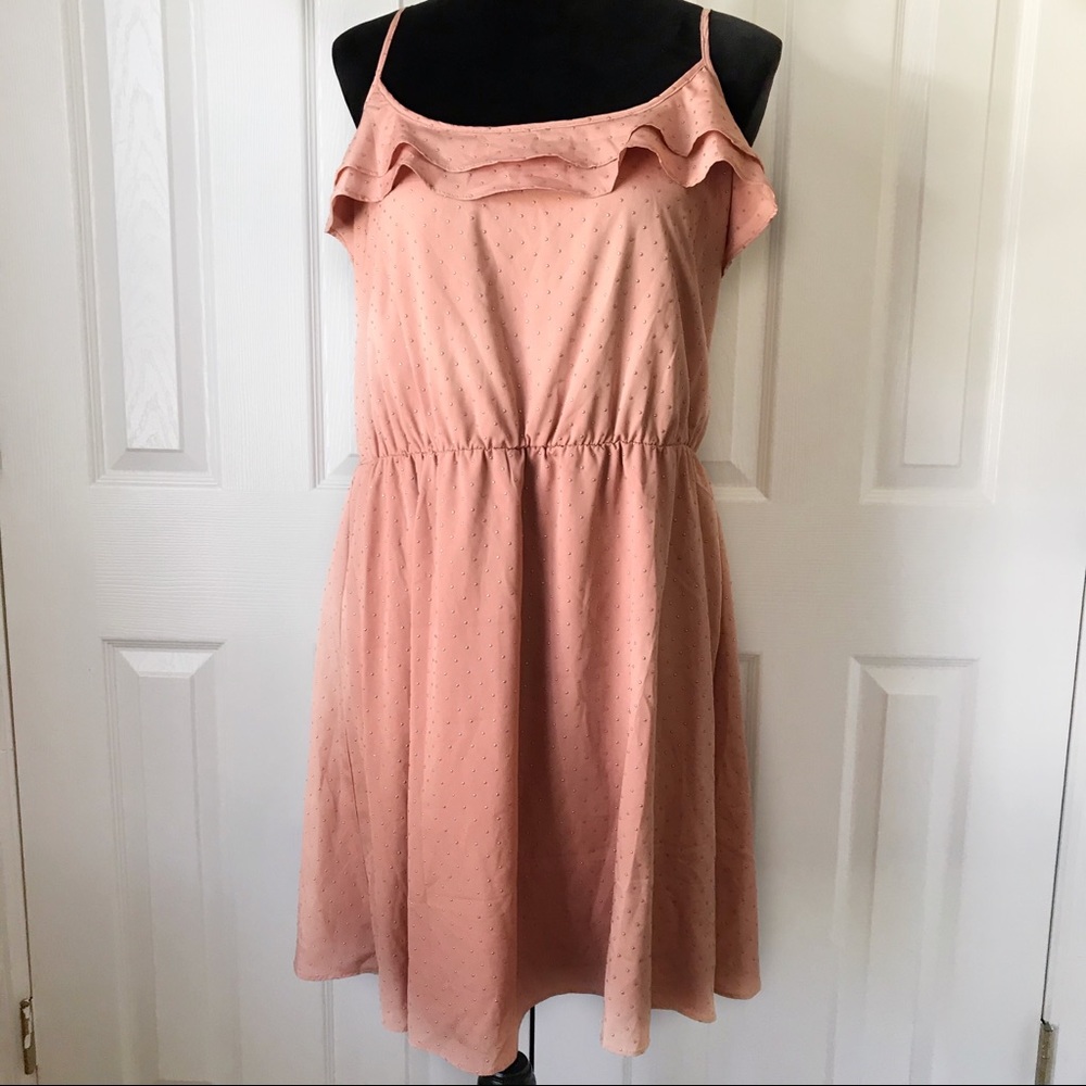 LC Polka Dot Ruffle BlushPink Beaded Tank Dress 14